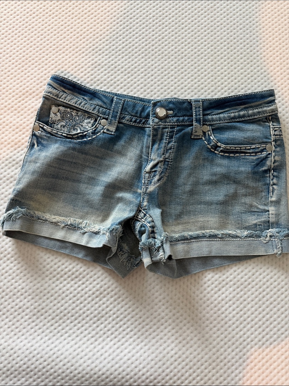 Knox Rose Light Blue Distressed Denim Shorts